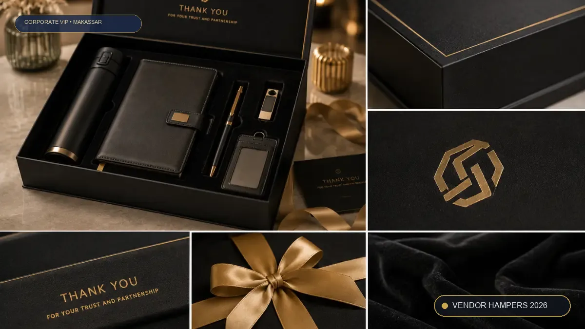 Kemasan magnetic box hampers eksekutif dengan hotprint emas