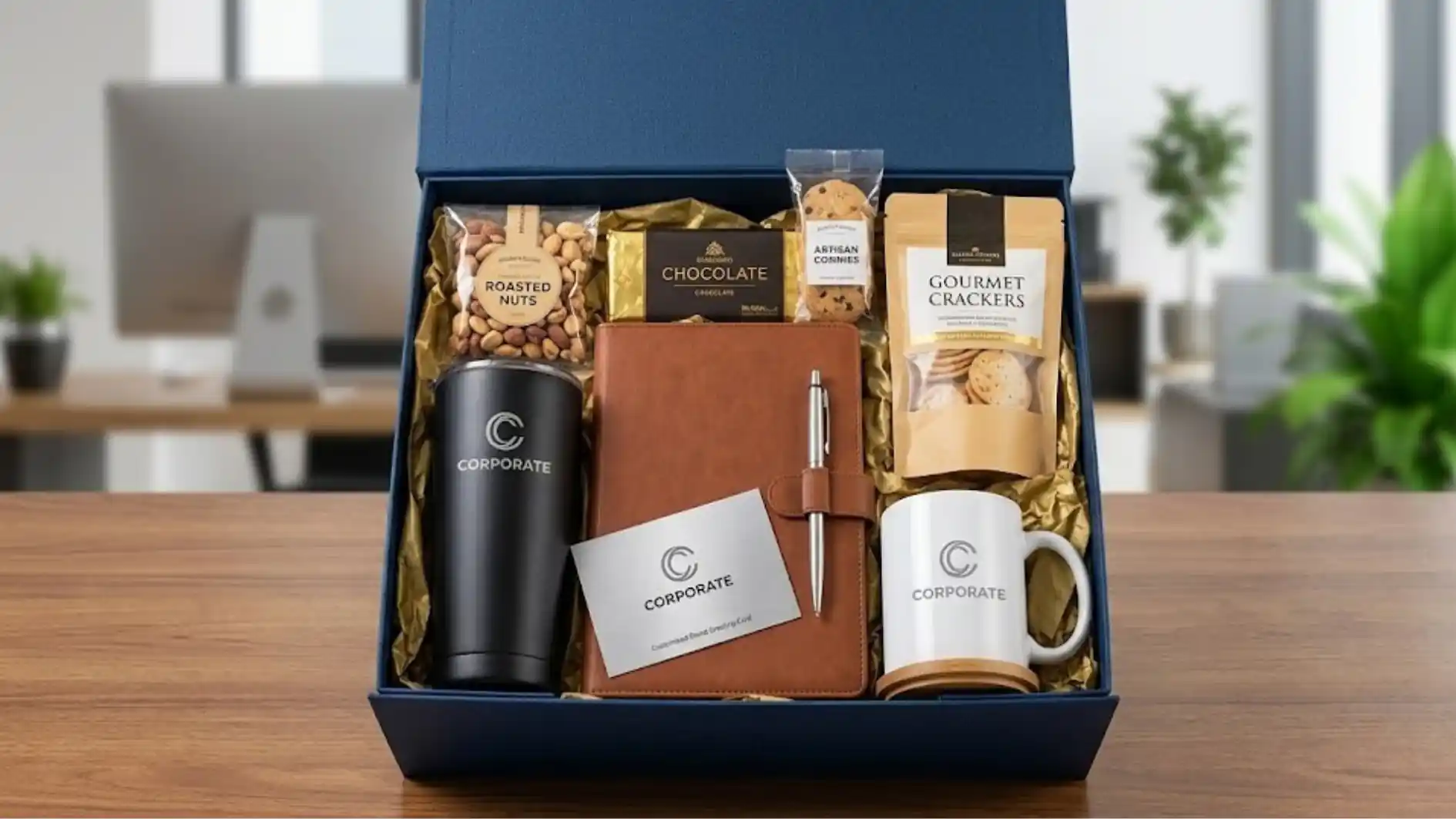 Hampers Kantor Berisi Tumbler, Notebook, Mug, dan Snack dalam Satu Gift Box Elegan