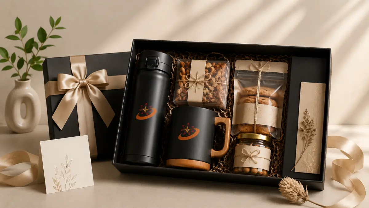 Inspirasi Hampers Premium Berisi Mug, Tumbler, dan Snack dalam Kemasan Elegan