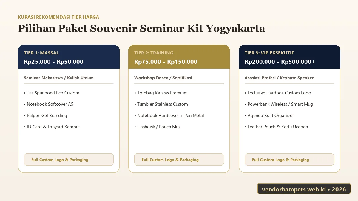 Rekomendasi item souvenir seminar kit Yogyakarta per tier budget